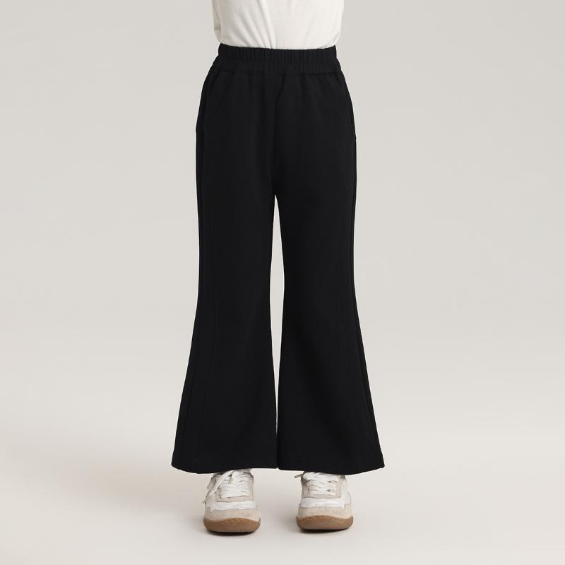 New Arrivals Girls Fashion Casual Flared Trousers – Plain-coloured Knitted Loose-fit Trousers for Girls 100 чёрный