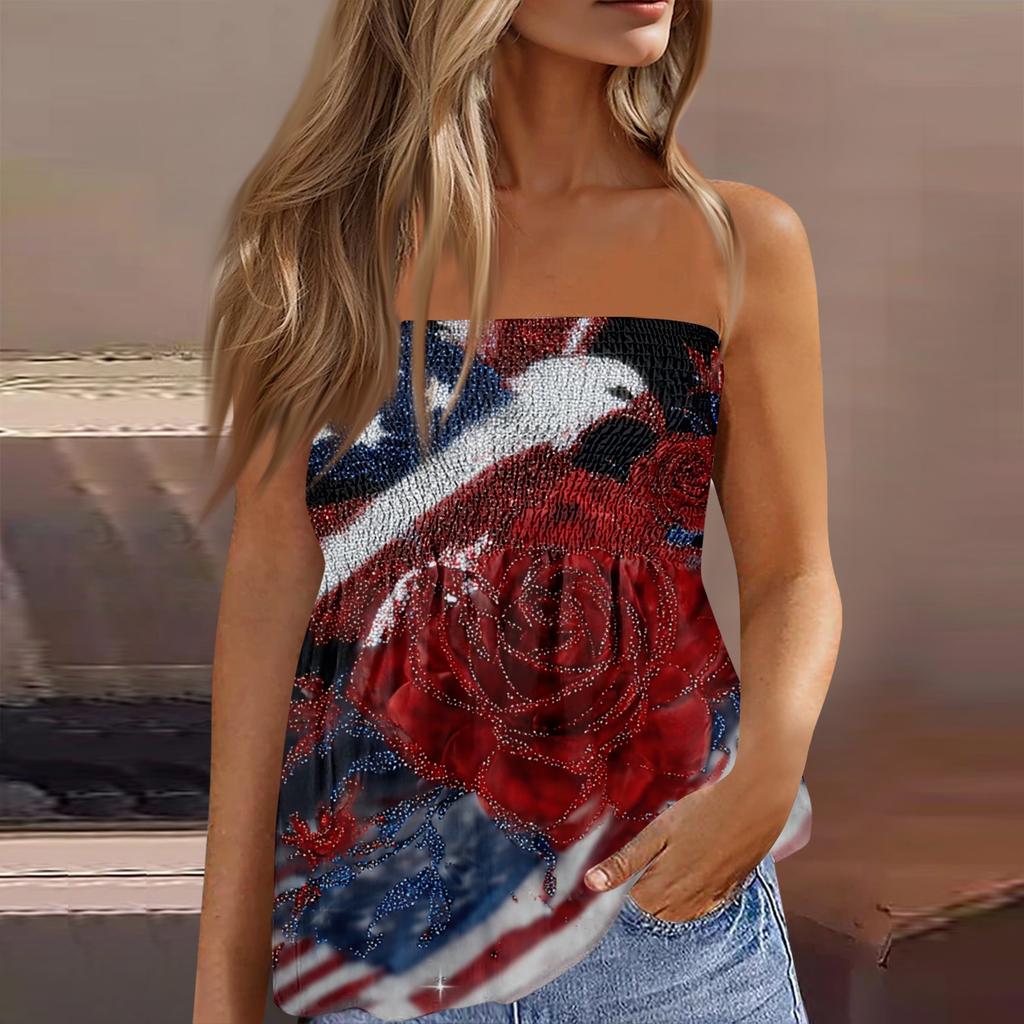 Modisches sexy rückenfreies elastisches Bandeau-Top mit Unabhängigkeitstag-Print für Damen