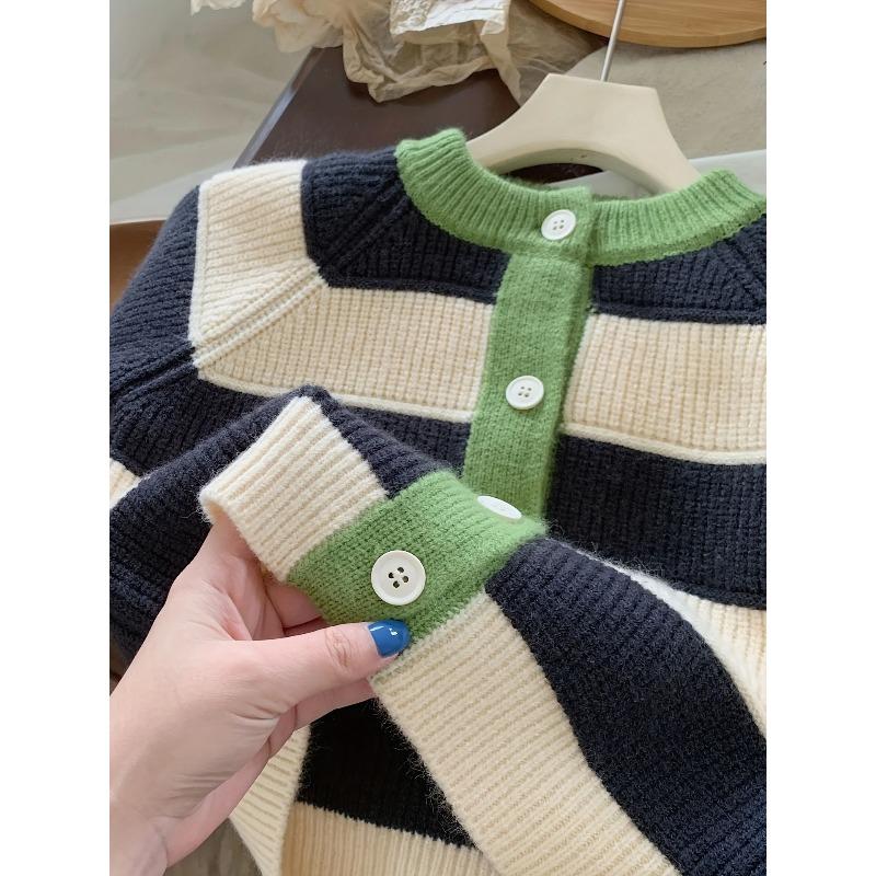 Children's Sweater Cardigan Spring Autumn Striped Stylish Fashionable Baby Color-Blocking Autumn Style