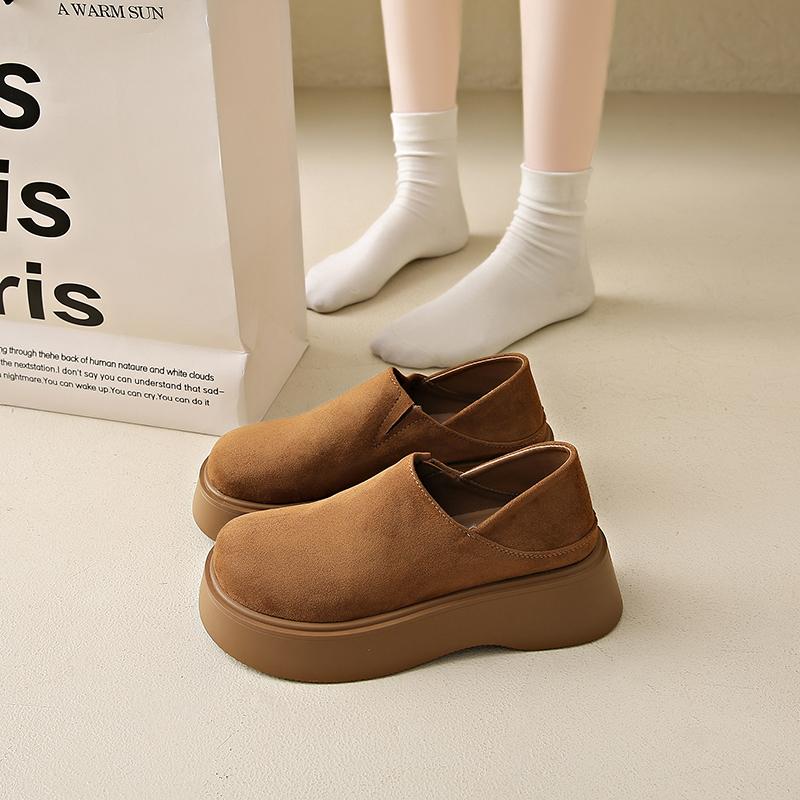 Fashion CRLAYDK Designer Women's Slip On Loafers Vintage Platform Work Suede Ladies Shoes Leather Walking Casual Height Increase Slides