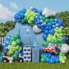 Bruiloft Verjaardag Babyborrel Geslachtsonthulling Decoraties Stofblauw Wit Ballonnenboog Slingerset
