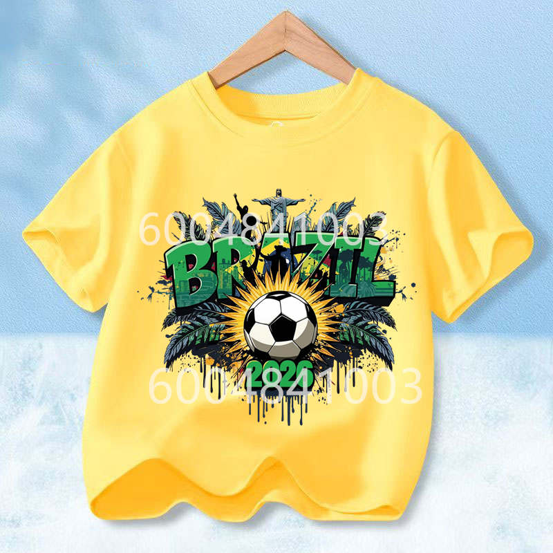 Brazil Flag Retro Style Graphic Children Shirt Kid Boys Girls Summer Cotton Short Sleeve Little Soccer Fan Casual Daily Wear