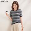 Women's Mulberry Silk Blend Striped Knit T-Shirt