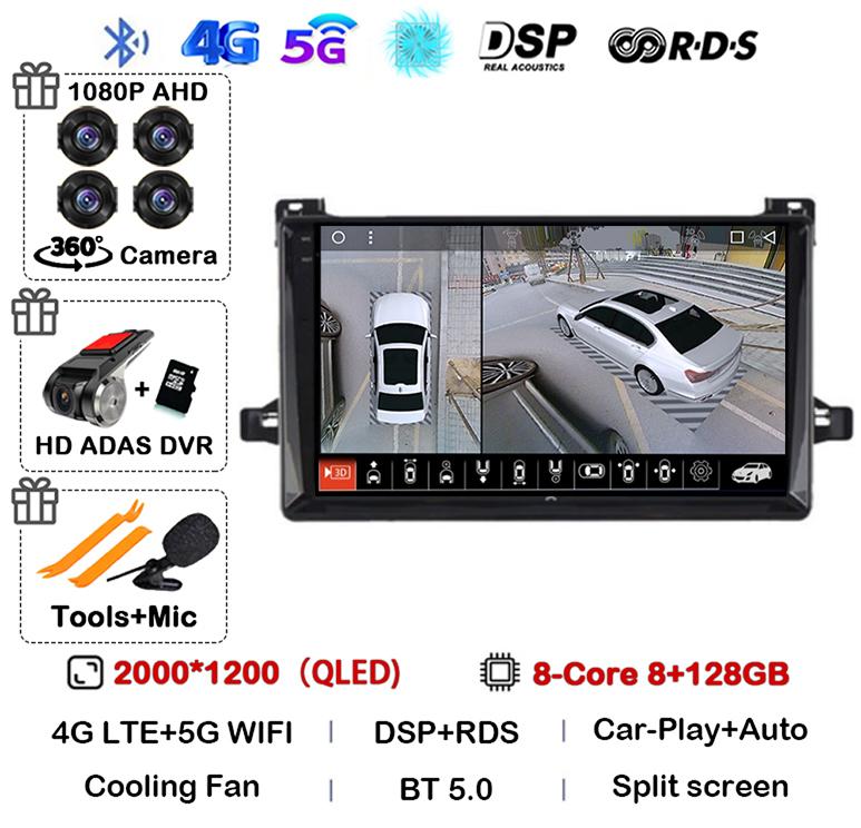 Android 14 Carplay Car Radio For Toyota Prius XW50 2015 2016 2017 2018 2019 2020 4G+WIFI 360 Camera Multimedia Player GPS Stereo