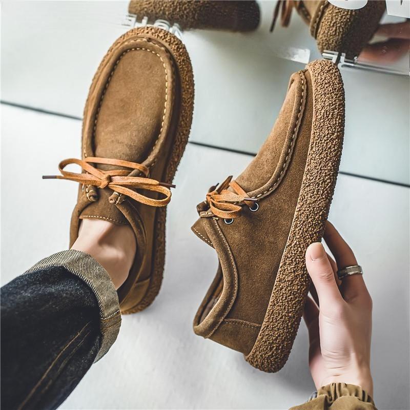 Men's Suede Genuine Leather Casual Shoes Lace-up Men Light Comfortable Driving Flats Mens Outdoor Oxfords Shoe 2025