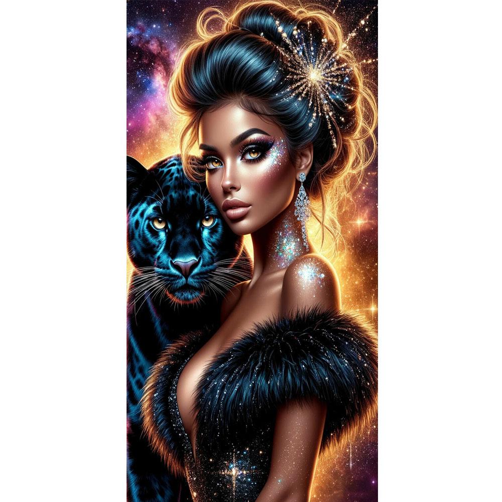 

Large Size Mosaic DIY Full Diamond Painting Kits Art Woman and Black Panther Embroidery Cross Stitch Rhinestones round 30x60cm красный