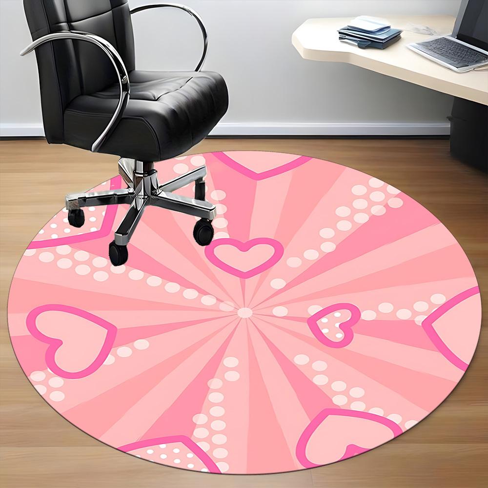 1pc Pink Hearts Pattern Office Round Rug, Carpet for Office, Gaming, Lightweight Round Floor Mat Yy260208008