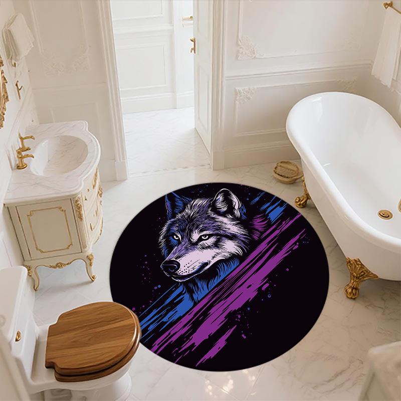 Wolf Head,Round Area Rug,Carpet Rug for Living Room Bedroom Sofa Playroom Decor,Non-slip Floor Mat