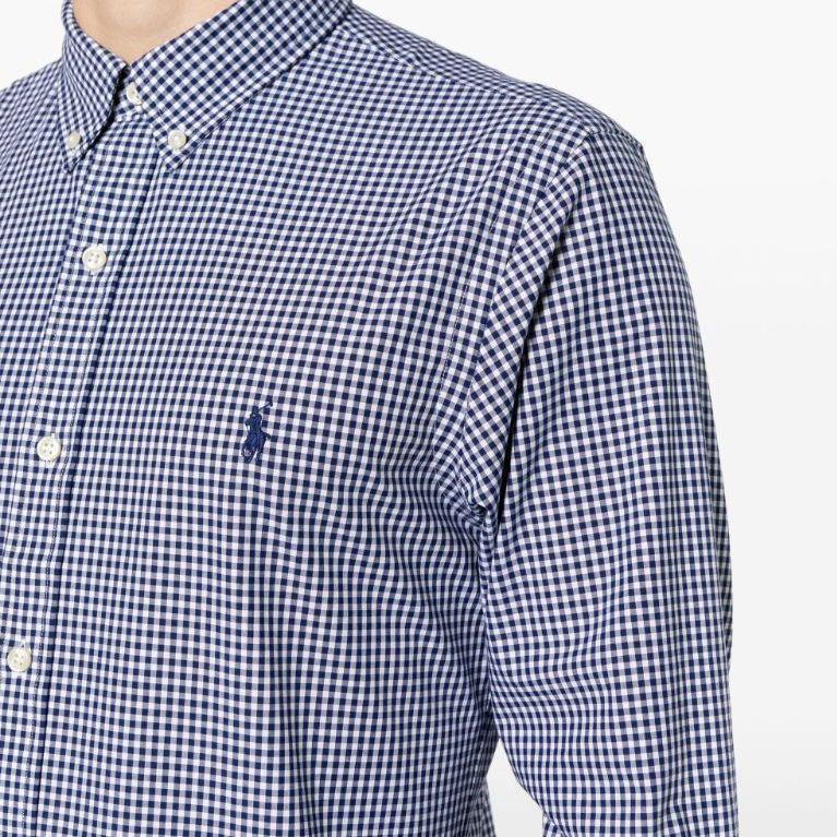 Polo Ralph Lauren SS24 Plaid Slim Fit Single Breasted Long Sleeve Shirt Men Shirts Navy-Blue 710929345-002