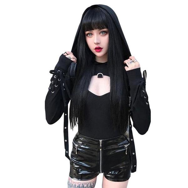 Women Gothic Punk Hoodies Bandage Sexy Vampire Halloween Sweatshirt Crop Top