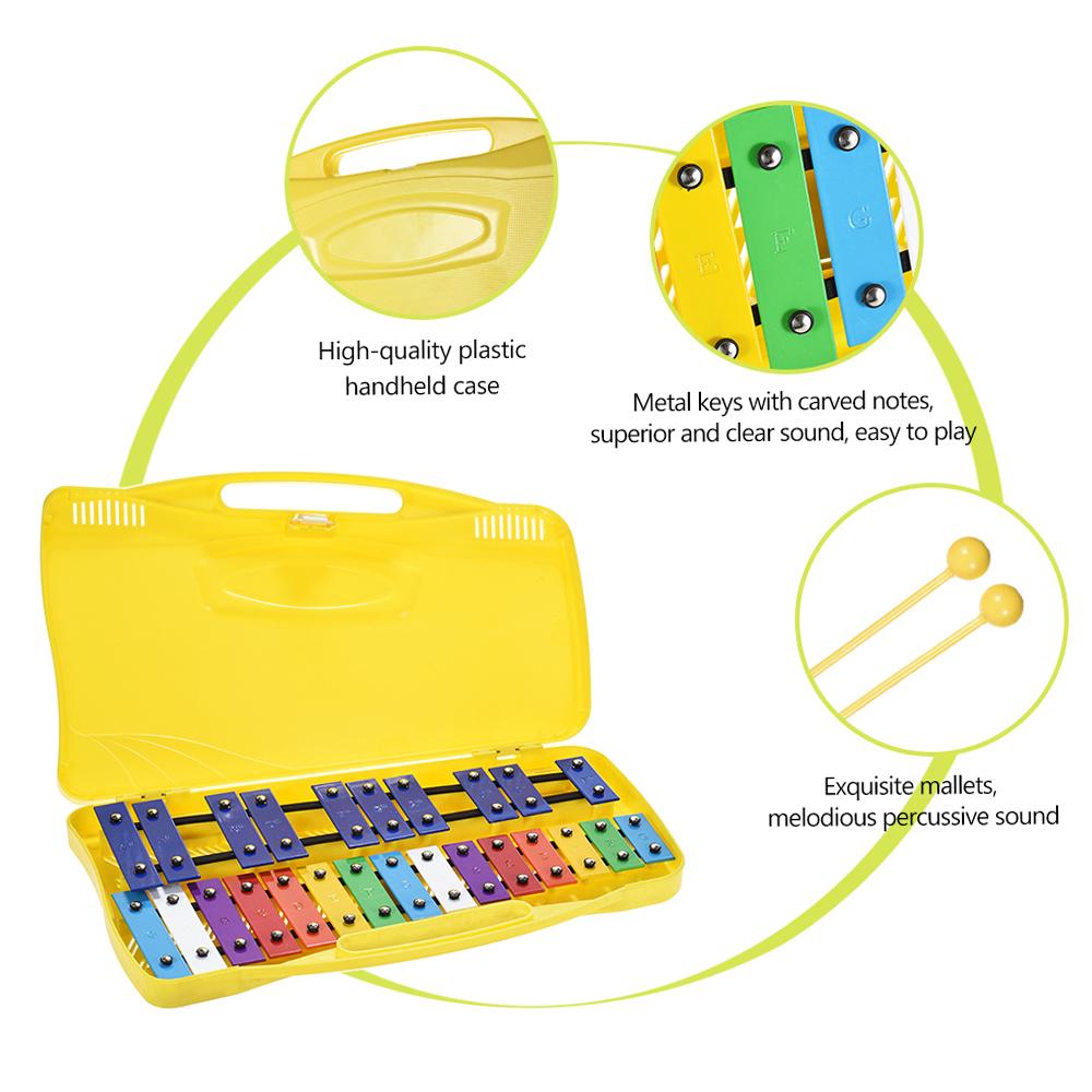 Colorful 25 Notes Glockenspiel Xylophone Percussion Rhythm Musical Educational Teaching Instrument Toy with 2 Mallets