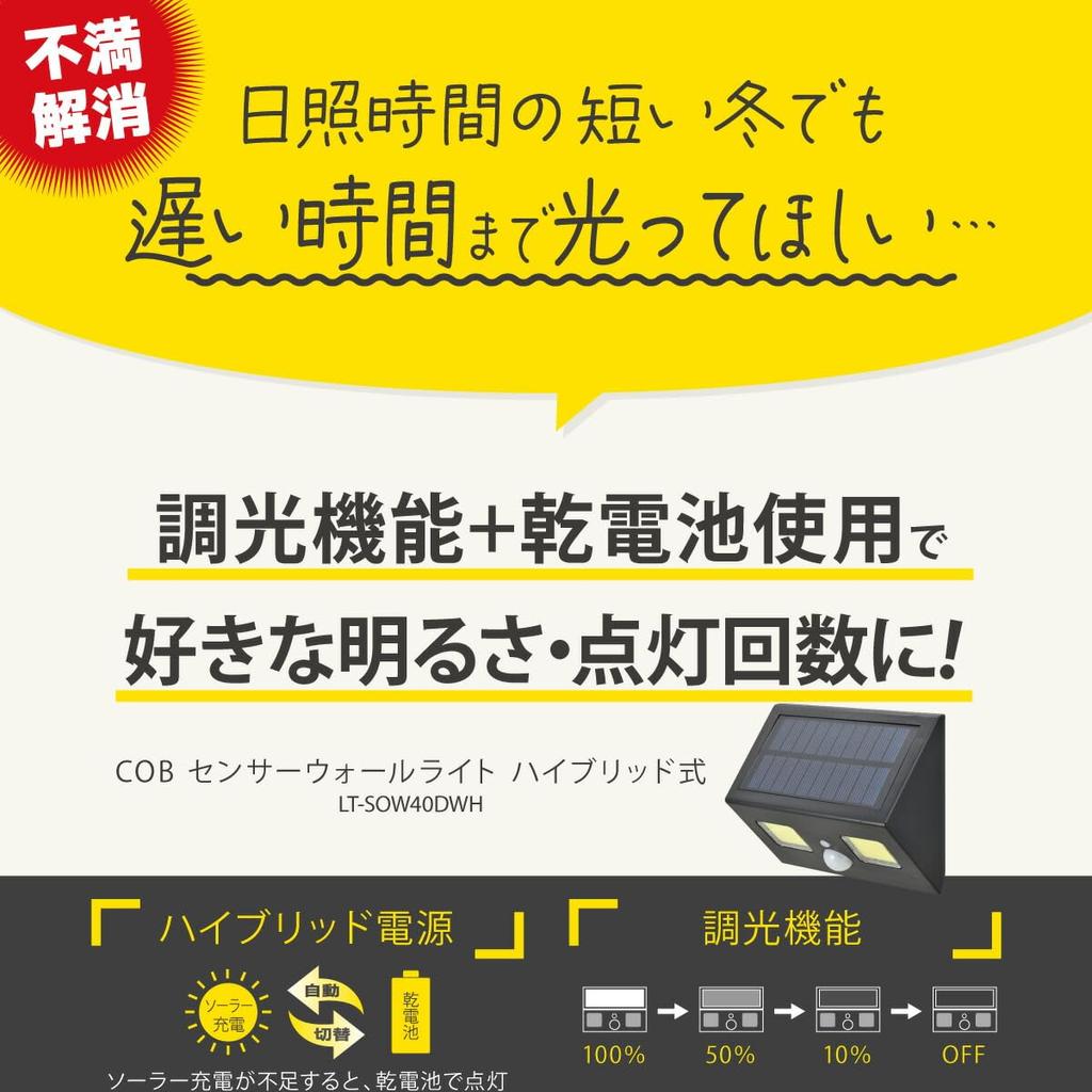 OHM LT-SOW40DWH 06-5202 Sensorleuchte, Bewegungssensor, Außenbereich, Wasserdicht, IP65, Solar wiederaufladbar + Trockenladung COB Sensor Wandleuchte, Hybrid, 400