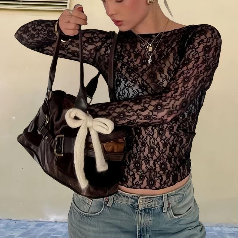 

Модная сексуальная однотонная вязаная крючком кружевная футболка женская весна-лето новая цветочная ажурная футболка с длинным рукавом женская футболка топы с круглым вырезом приталенная женская футболка 26138 M чёрный