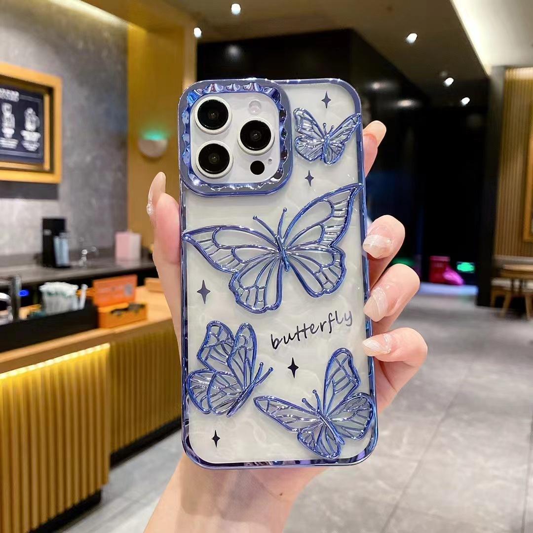 

The Iphone16 Pleated Three-dimensional Butterfly Is Suitable for The Apple 15promax Phone Case with A Gradient Glitter Soft Cover Apple 11Promax