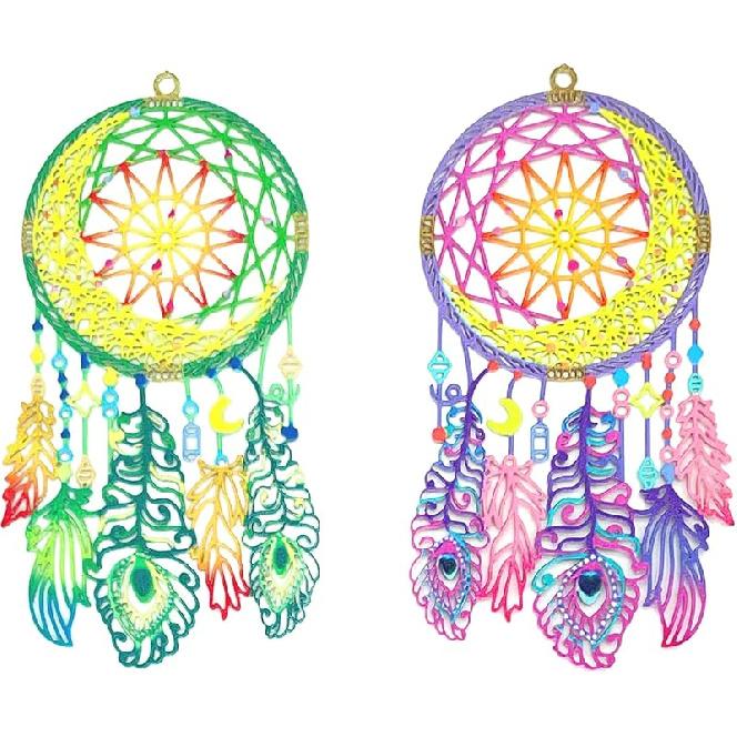 16pcs Colorful Dreamcatcher Charms Multicolor Hollow Dream Catcher Filigree Pendants for Earrings Jewelry Bookmark Hanging Decoration Accessories Peacock Feather
