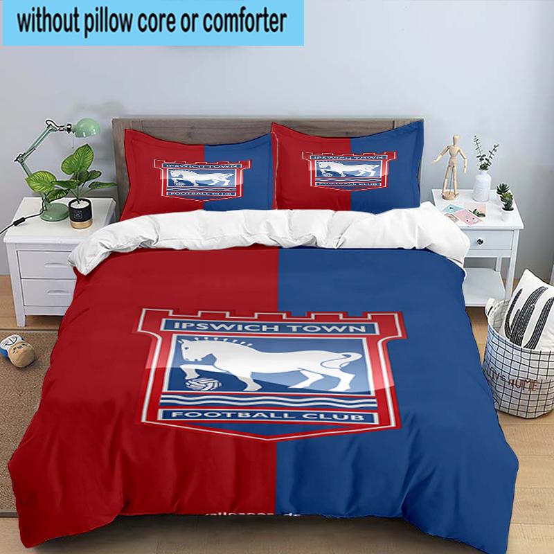 Set Biancheria da Letto con Stemma FC Ipswich 3 Pezzi, Include 1 Copripiumino e 2 Federe Perfetto per Camera da Letto, Dormitorio, Regalo di Natale per Fan