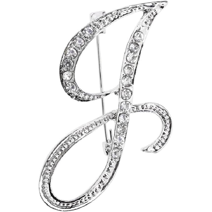 26 Letter Brooch Pins Small Silver Metal Rhinestone Crystal Initial A~Z Alphabet Brooch Lapel Pins for Men Women Girls Boys Birthday Christmas