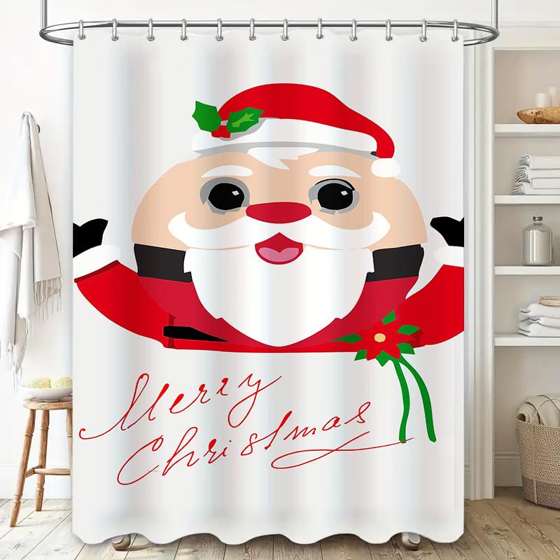 Tuniu Charming Christmas Santa Claus Bathroom Shower Curtain Festive Holiday Decor Fun Cute Xmas Home Decor Waterproof Fabric Pa