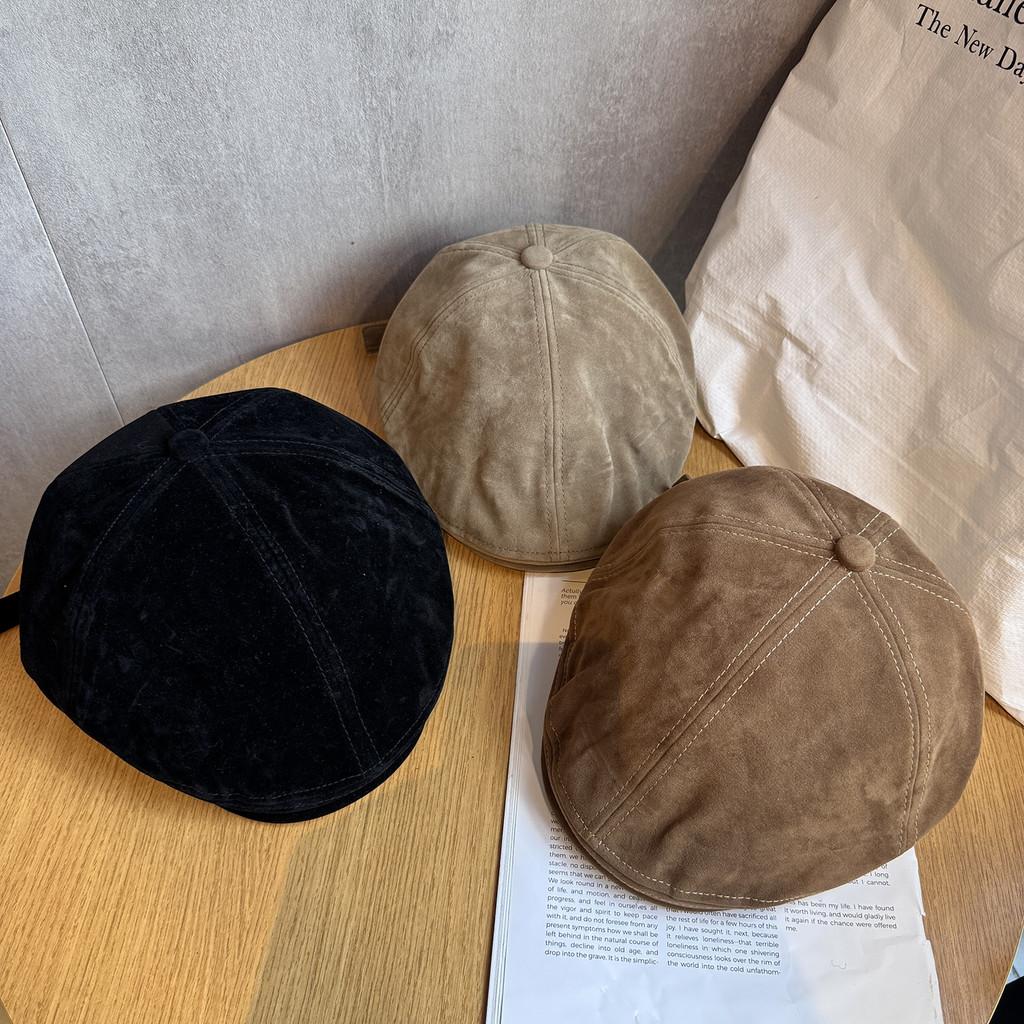 Color Classic Solid Retro Newsboy Cap Faux Suede Material Fall Winter Women