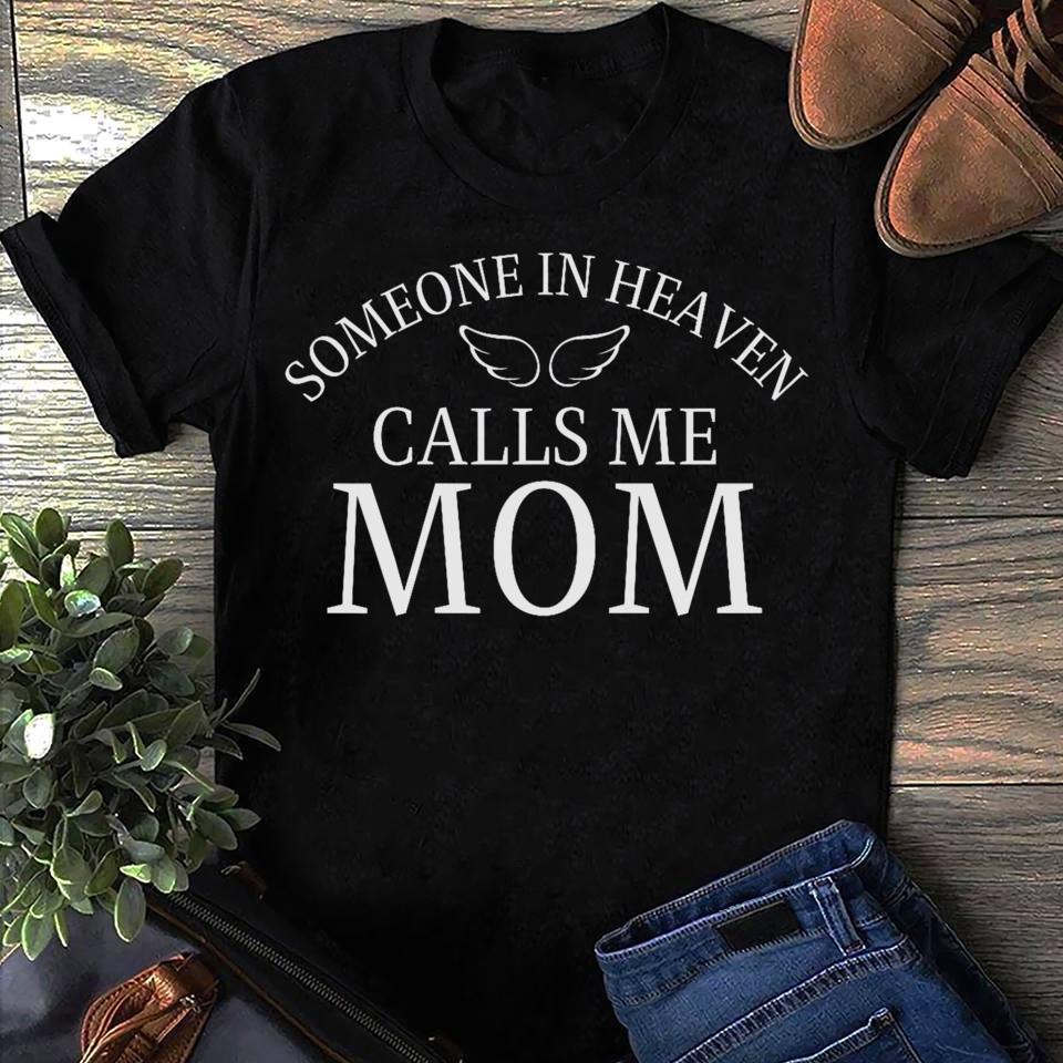 Someone In Heaven Calls Me Mom Women T Shirts Cotton Tops S чёрный