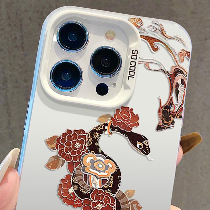 National Style Snake Life Flower iPhone Case Silver for iPhone 13/14/15/16/17 Pro Max