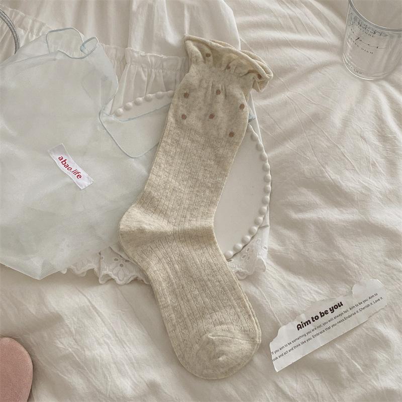 Women's Spring and Summer Thin Wooden Ear Edge Wave Point Hollow Breathable Pile Socks
