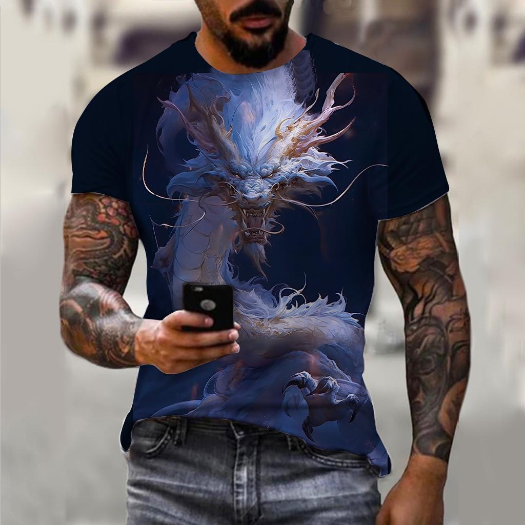 Men's T-Shirt For Men Clothing Unisex Dragon Graphic 3D Print Summer Top O-neck Short Sleeve Fashion Casual Tee Shirt Streetwear