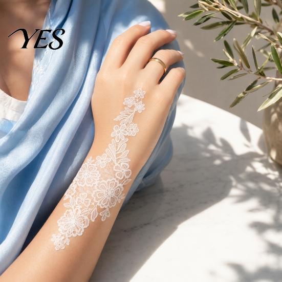 Gentle-On Skin Tattoo White Lace Sticker for Women, Temporary Face Body Fake Decal Arm, Waterproof Wedding Party Festival