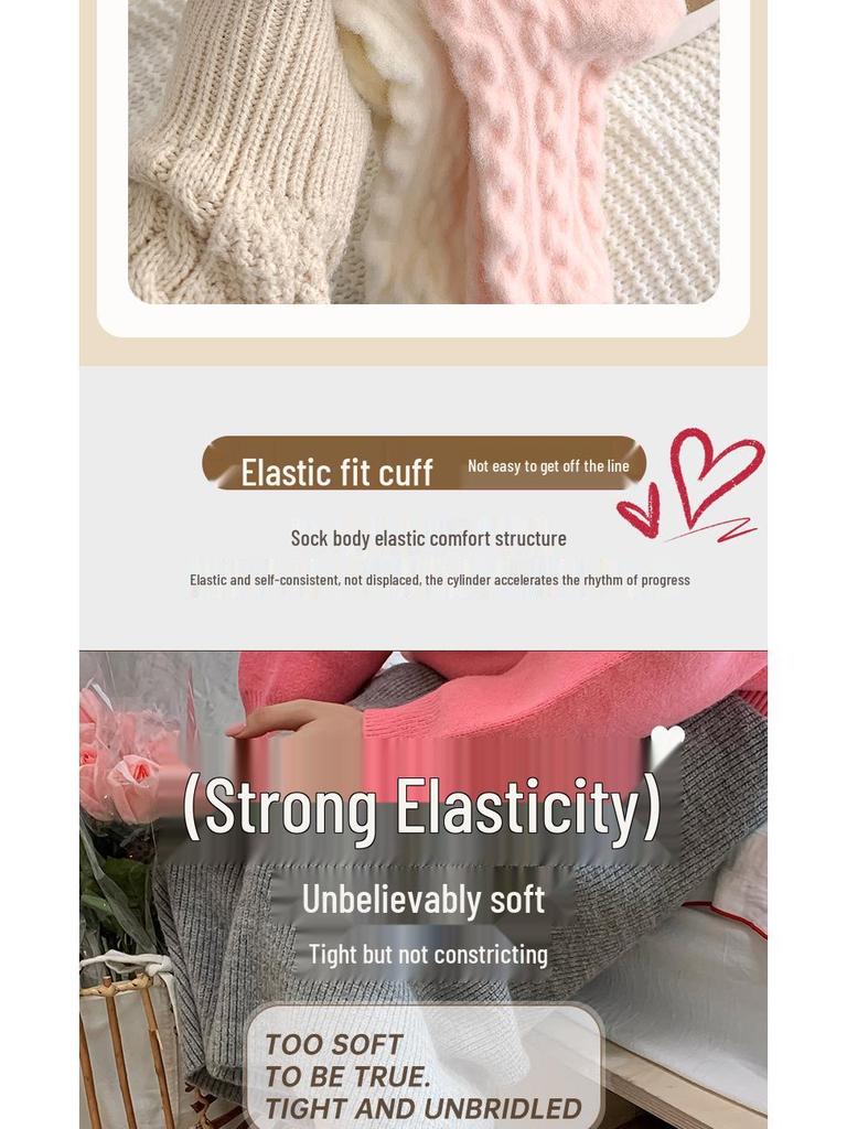Dámské vlněné podkolenky: Silný teplý kabelový úplet v jednobarevných bonbónových barvách pro podzim/zimu