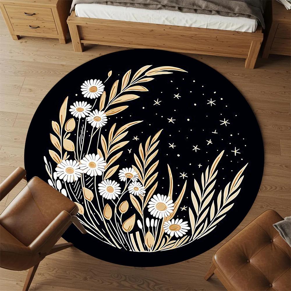1pc Flowers Night Round Chair Mat Area Rug - Non-Slip, Floor Mat for Office, Bedroom, Home Decor Christmas Gift-1002364