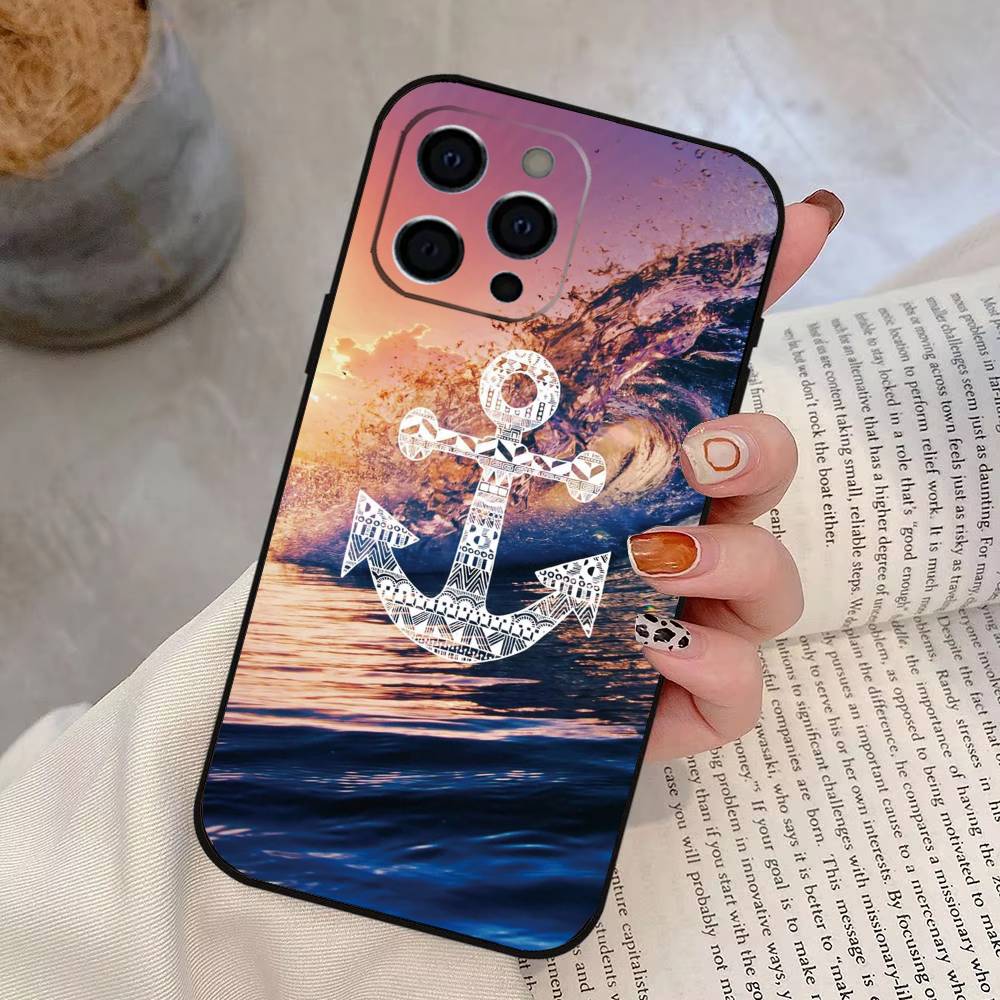 

Painting Art Anchor Phone Case For iPhone 17, 16,15,14,13,12,11 Plus,Pro Max, Others Soft Black Cover iPhone15ProMax