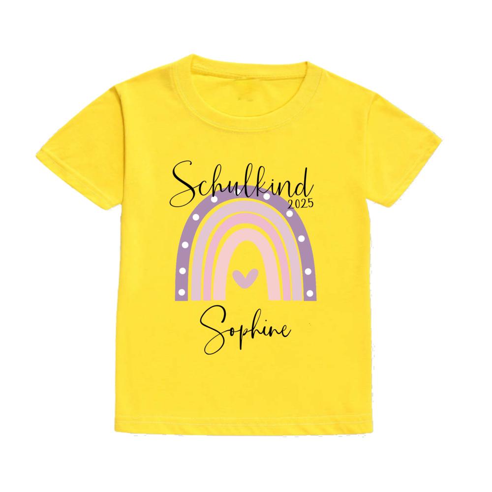 Söt skolbarns-t-shirt med namn Regnbåge Skolbarn 2025 T-shirts Personlig Första klass t-shirt Gåva första skoldagen