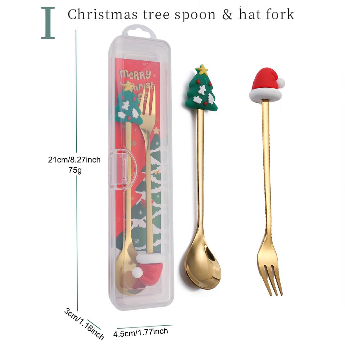 

Набор столовой посуды на рождественскую тематику, 2 шт., с коробкой для хранения, снеговик, елка, набор вилок и ложек, столовые приборы из нержавеющей стали