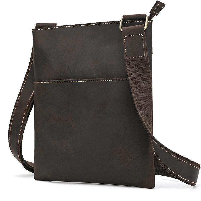 Men'S Genuine Leather Shoulder Bag Crazy Horse Leather Messenger Bag First Layer Cowhide Flip Shoulder Bag Casual Bag