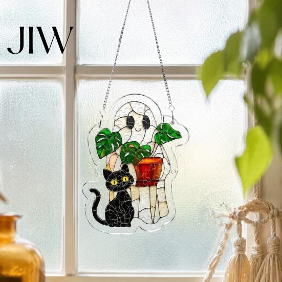 Helende Sfeer Decor Halloween Geest Acryl Puzzel Zonenvanger, Kleurrijk Raam Hangend Ornament, Gekleurd Herfst Oogst Huis Glas