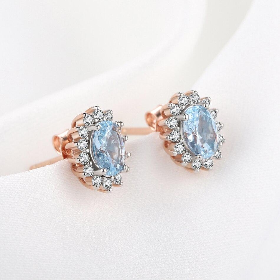 Diana-Ohrringe aus 925er Sterlingsilber, Edelstein, blauer Topas, luxuriöser, rosévergoldeter Ohrstecker für Frauen, Hochzeitsversprechen, edler Schmuck