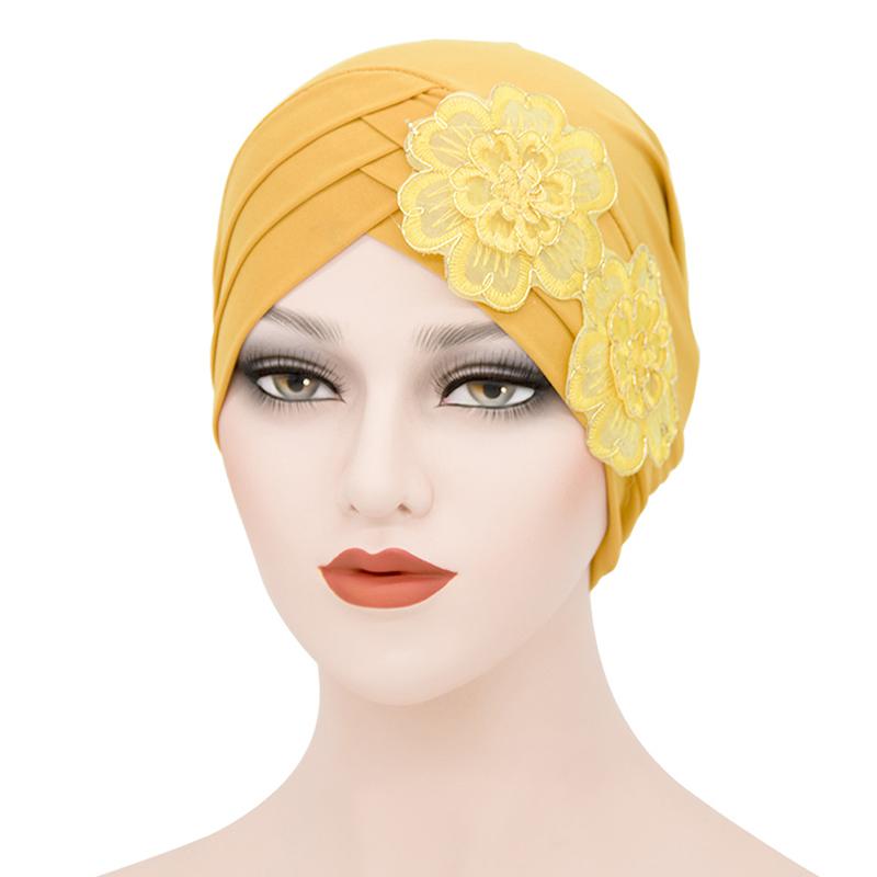 Fashion Ladies Forehead Cross Plum Blossom Hat Beanie Elastic Soft Top Hat Adult Women Milk Silk Flower Cap Muslim Turban