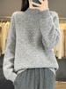 Women's Thickened Wool Half-High Collar Cable Knit Sweater - Loose, Versatile Long Sleeve Cashmere Knitwear