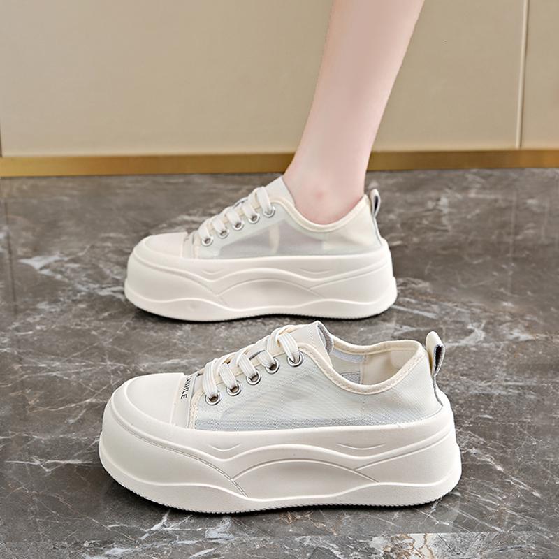 Platform canvas shoes new summer ugly cute height small size low top board shoes black sneakers