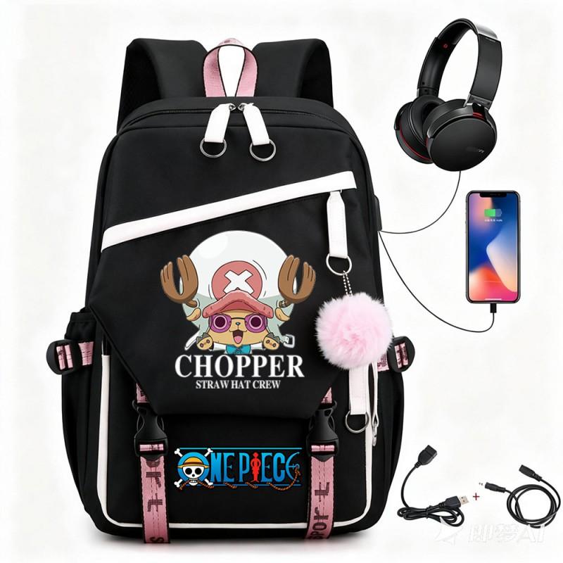 One Piece Chopper Luffy Anime Backpack School Travel USB Charging Large Capacity Canvas Bag Unisex