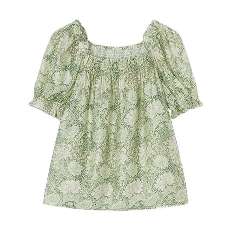 Xiangying Women s Floral Print Linen Blend Babydoll Blouse M