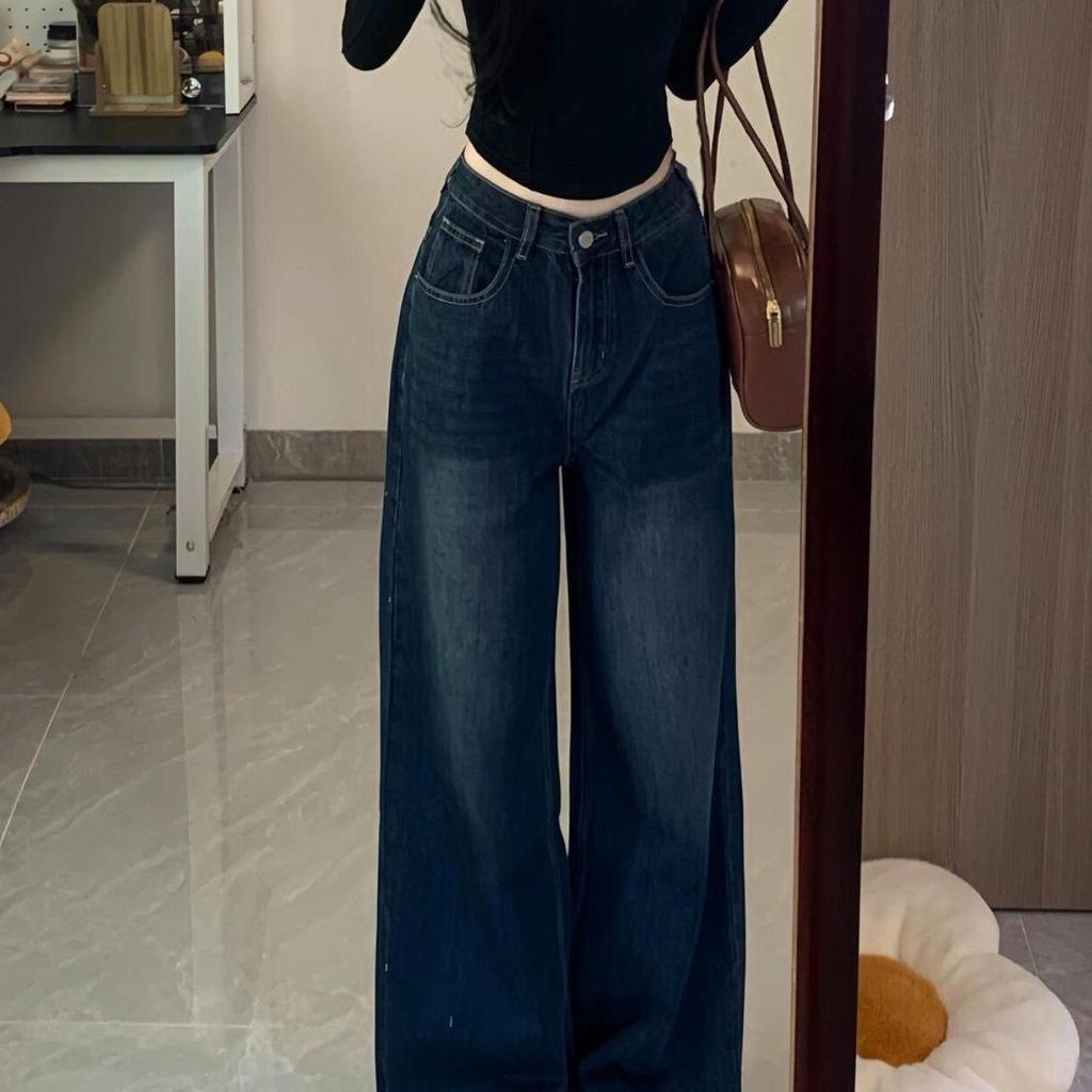 Petite Retro High Waist Wide Leg Jeans for Women - Slimming, Loose Fit, Straight Floor-Length Pants