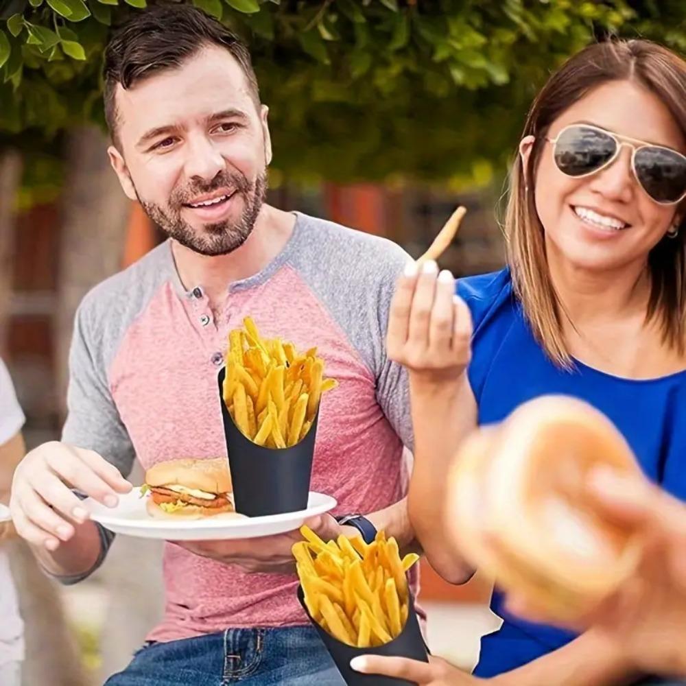 50pcs Disposable French Fries Cup Water Proof Ice Cream Cup Kraft Paper Slant Cup  Party