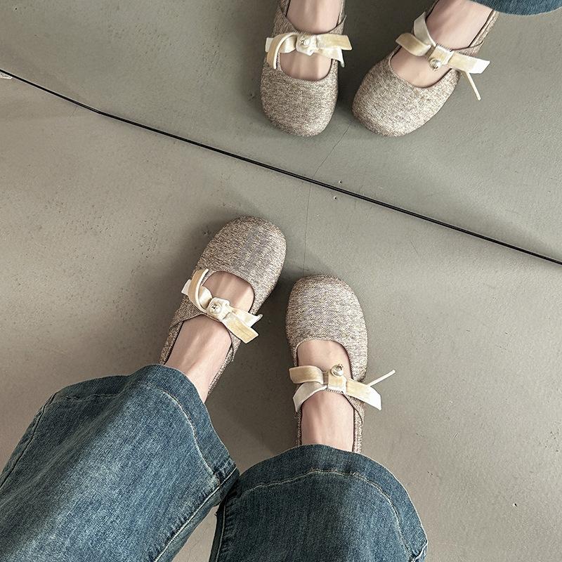 Pearl bow word Mary Jane shoes women's summer new thick heel single shoes women's shoes