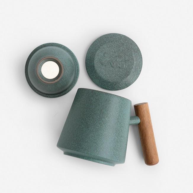 320ml Bluestone Glaze Ceramic Mug Simple Filter Tea Cup