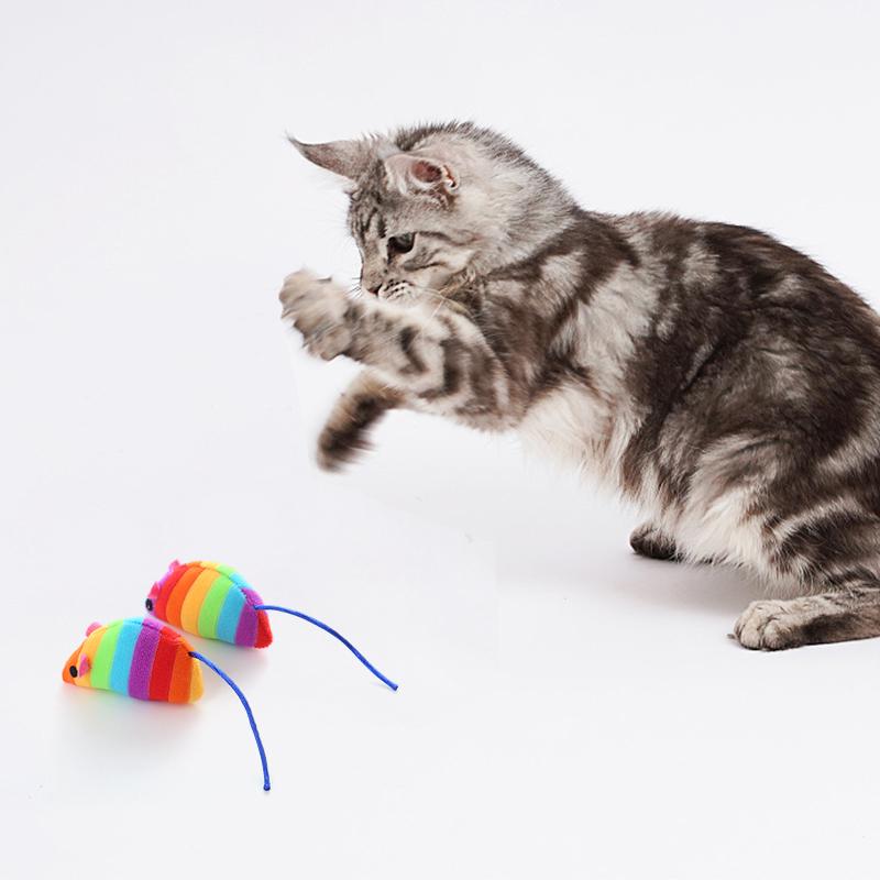 Factory Direct Soft Wool rainbow Color Mouse Shaped Cat Plush Toy Interactive Cat Toy