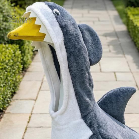 Summer Holiday Garden Accents Shark Porch Goose Outfit, Cute Gray Costume with 3D Fin Durable Statue Suit Design for 23" Gooses Decoration, Patio Yard