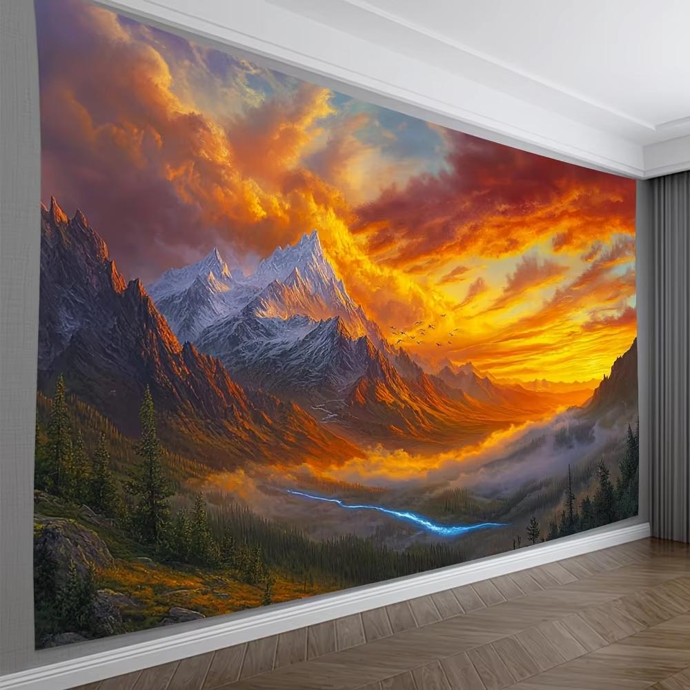 Home Decor Tapestry Golden Clouds Covering Mountains Landscape Art Tapestry Polyester Fabric Bedroom Living Room Decor