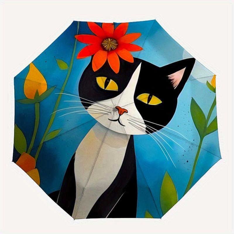 

1pc Black-and-white cat Umbrella - 8-Rib Automatic Open/Close, Fashionable Compact Umbrella for Outdoor Adventures yy250813163