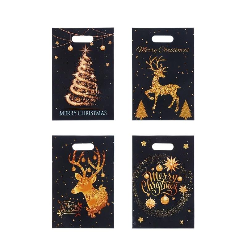 10/25/50PCS Mixed Golden Elk Christmas Series Party Gift Tote Bag OPP Glitter Gift Bag Candy Bag Plastic Gift Return Bag
